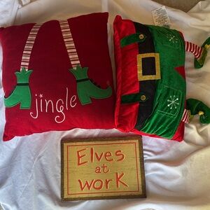 Festive Elf Holiday Pillow Set - Red and Green